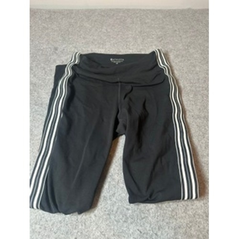 Athleta Womens Black White Side Stripe High Rise Leggings Zip Pockets XS